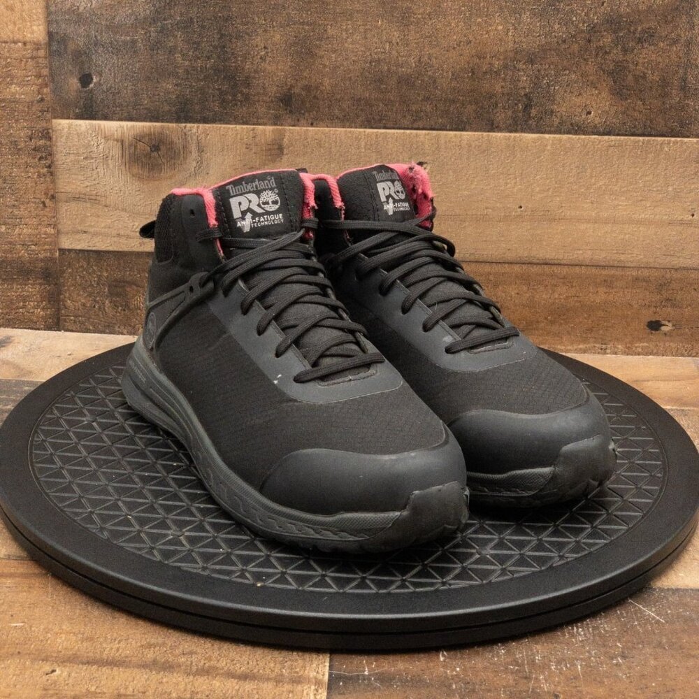 TIMBERLAND PRO DRIVE TRAIN MID COMPOSITE TOE WOMENS BOOTS BLACK PINK SIZE 9 - Picture 3 of 9